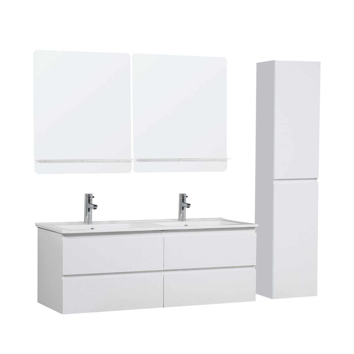 meuble de salle bain double vasque  + colonne 2 miroirs sorrento robinets chromes
