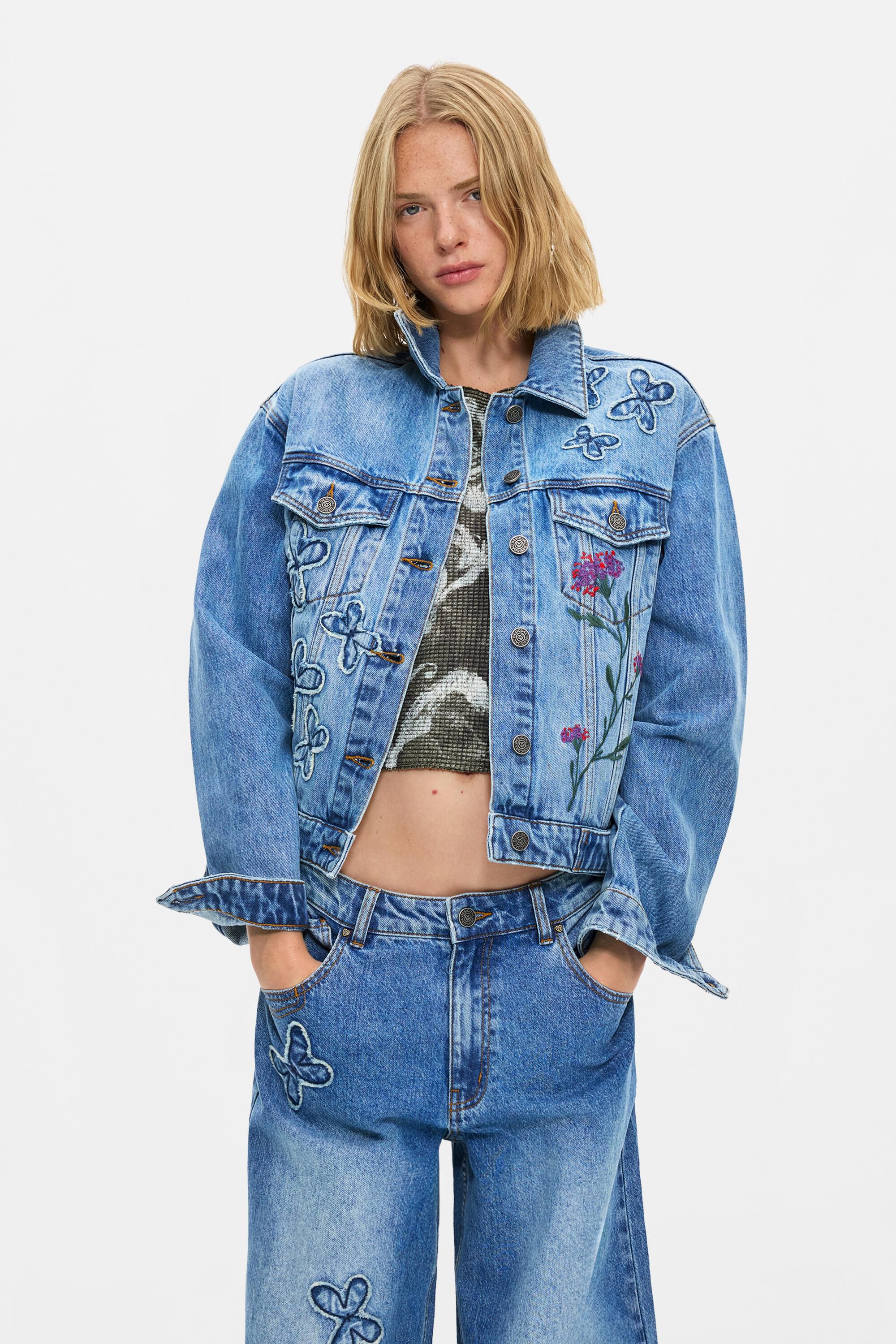 Veste en denim brodée 100 % coton, DESIGUAL