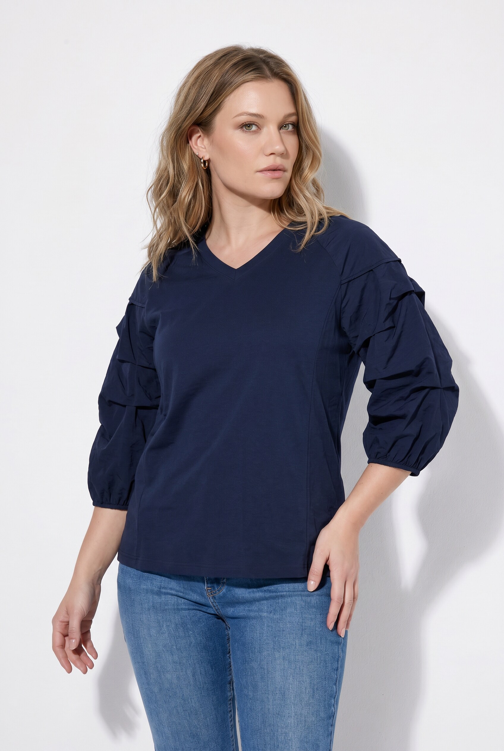 T-shirt en coton bio, plis fantaisie, ULLA POPKEN