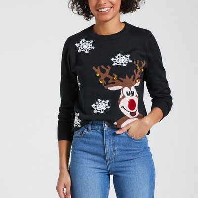 Christmas Crew Neck Jumper in Fine Knit ONLY PETITE