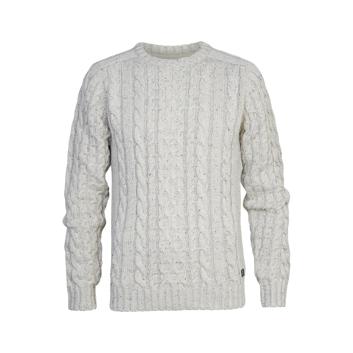 Cotton Mix Jumper in Cable Knit with Crew Neck