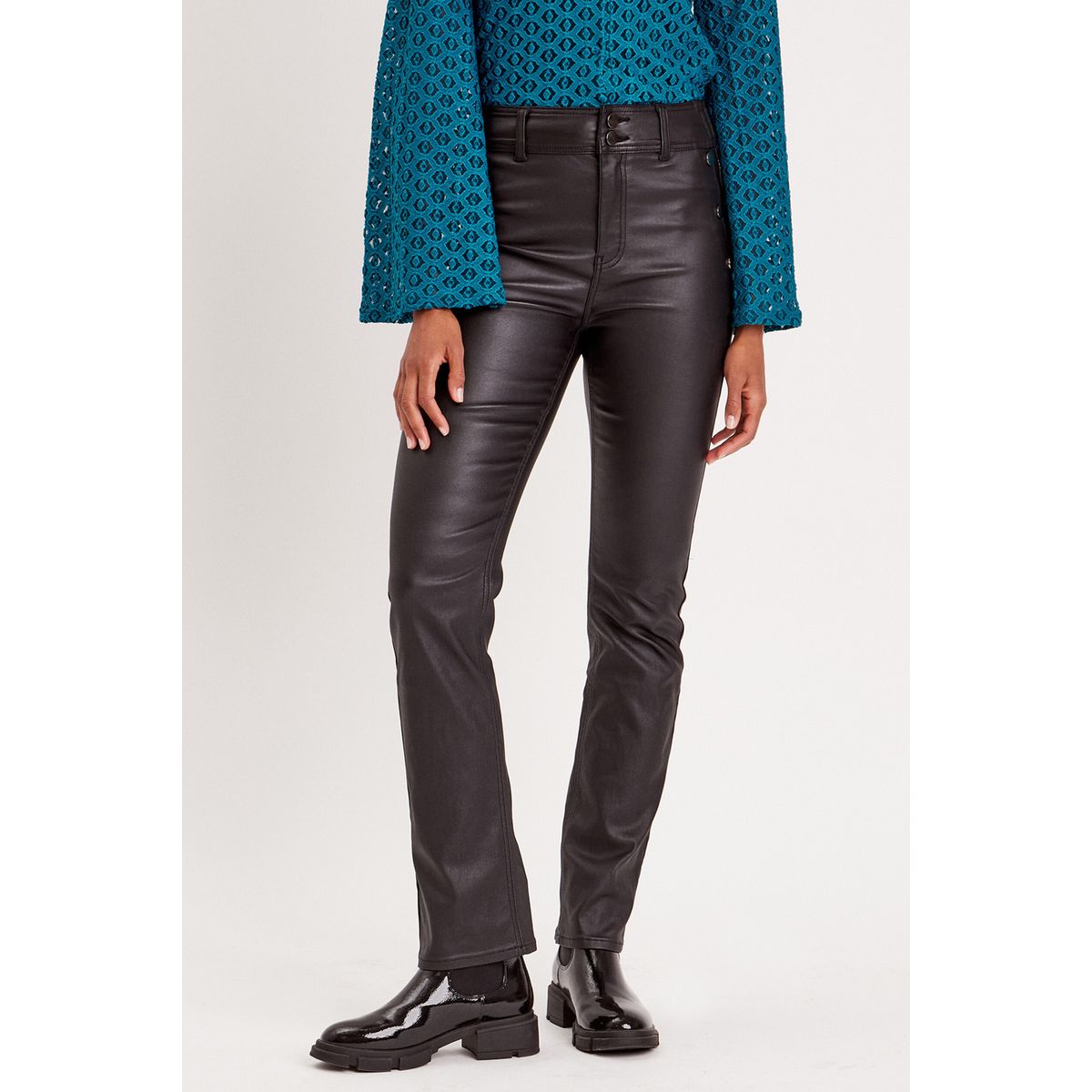 Pantalon noir femme enduit outlet