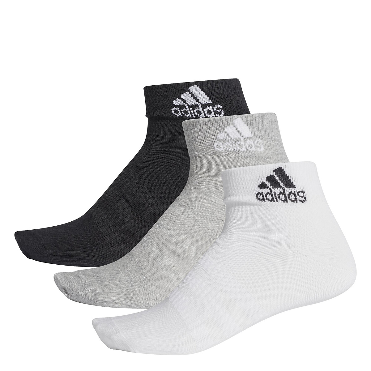 Pack of 3 pairs of trainer socks in cotton mix , white + black + grey ...