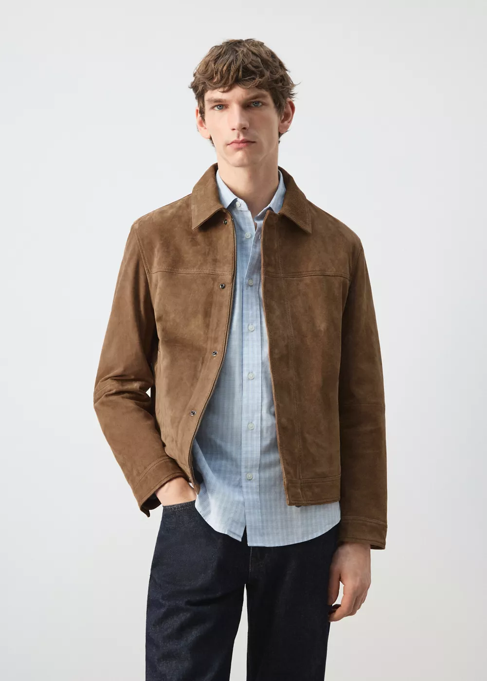 Blouson 100 % cuir daim poches, MANGO MAN