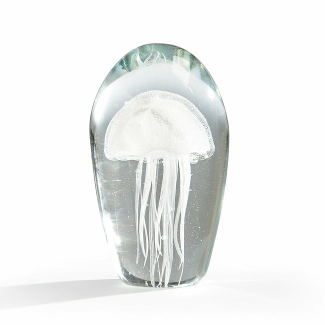 Peça decorativa em vidro, alt. 12 cm, Medusa branco <span itemprop=