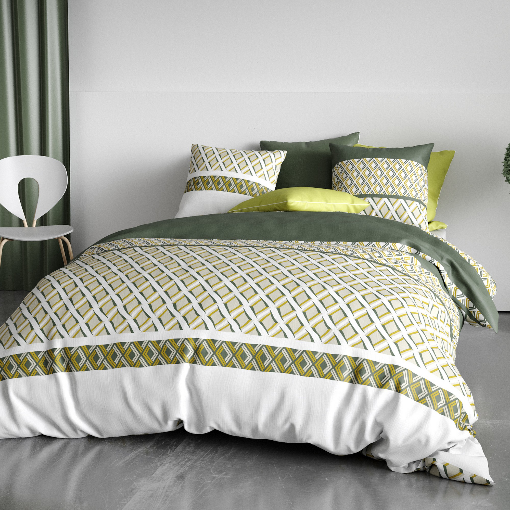 Parure de lit en 100% coton à motifs avec housse de couette + taie d’oreiller, EDEN
