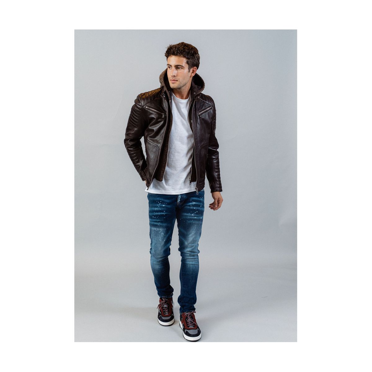 Blouson cuir avec online capuche homme