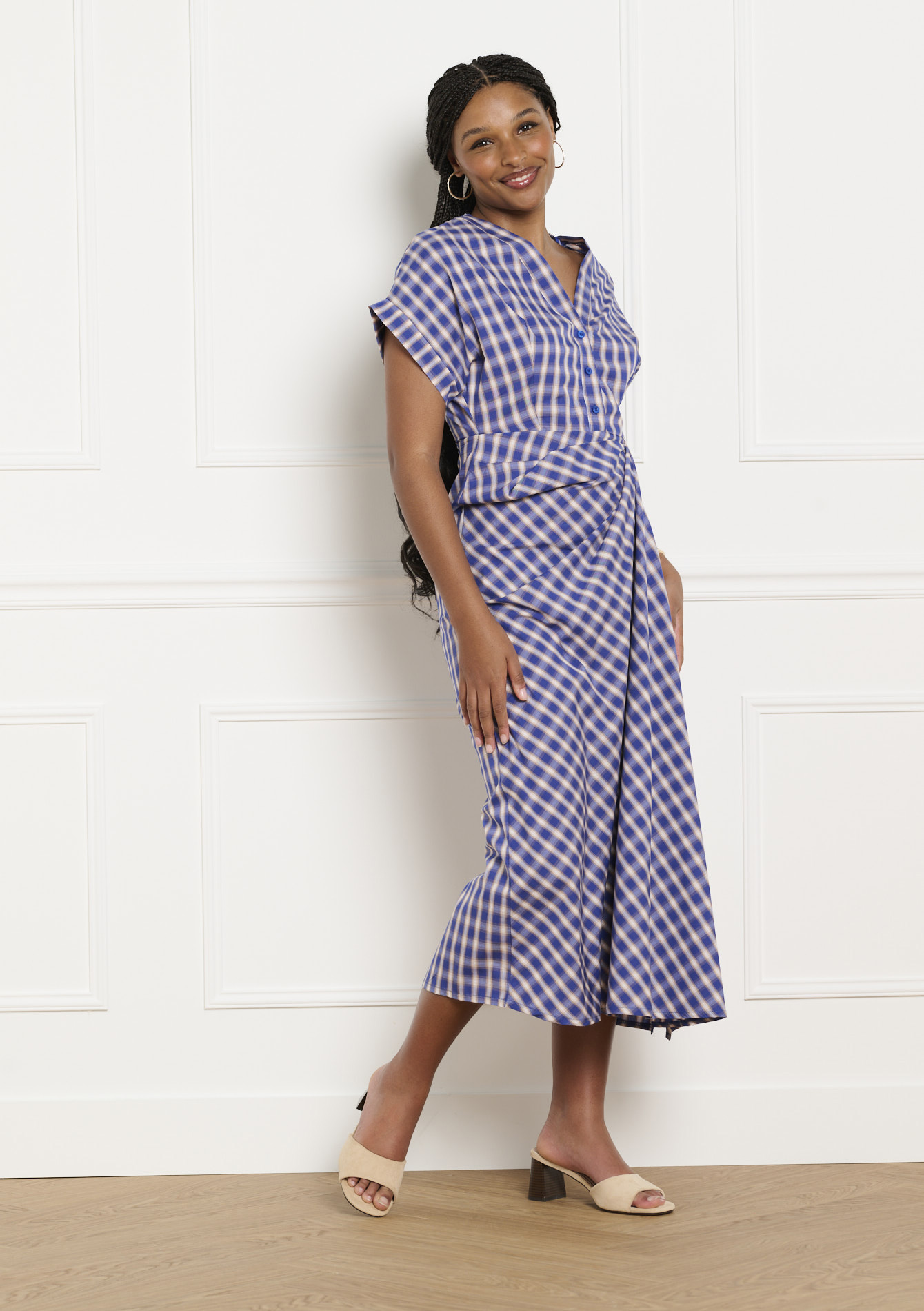 Robe midi drapée à carreaux, LOLALIZA