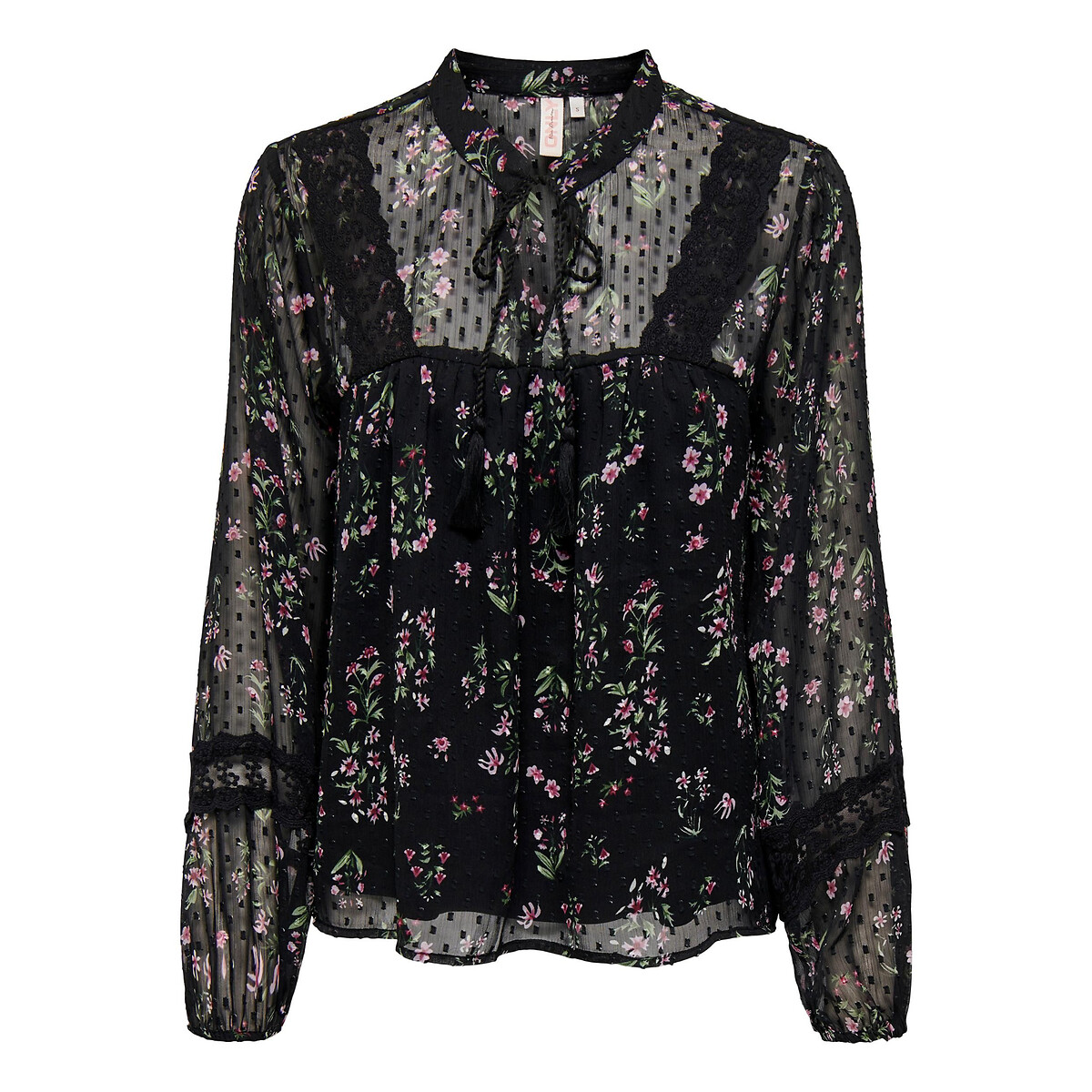 Printed Pussy Bow Blouse with Long Sleeves