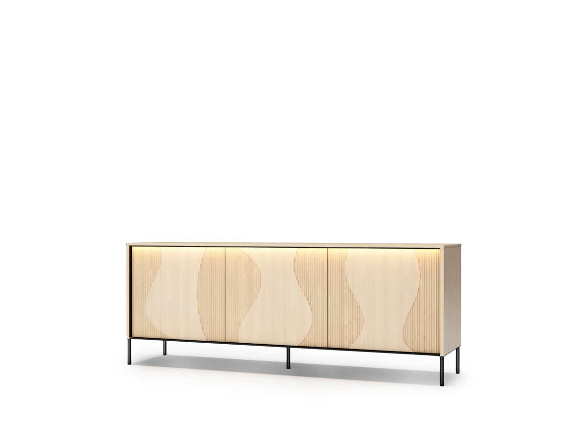 Buffet bas en panneaux de particules et MDF 3 portes 167 cm, FLORE, BOBOCHIC