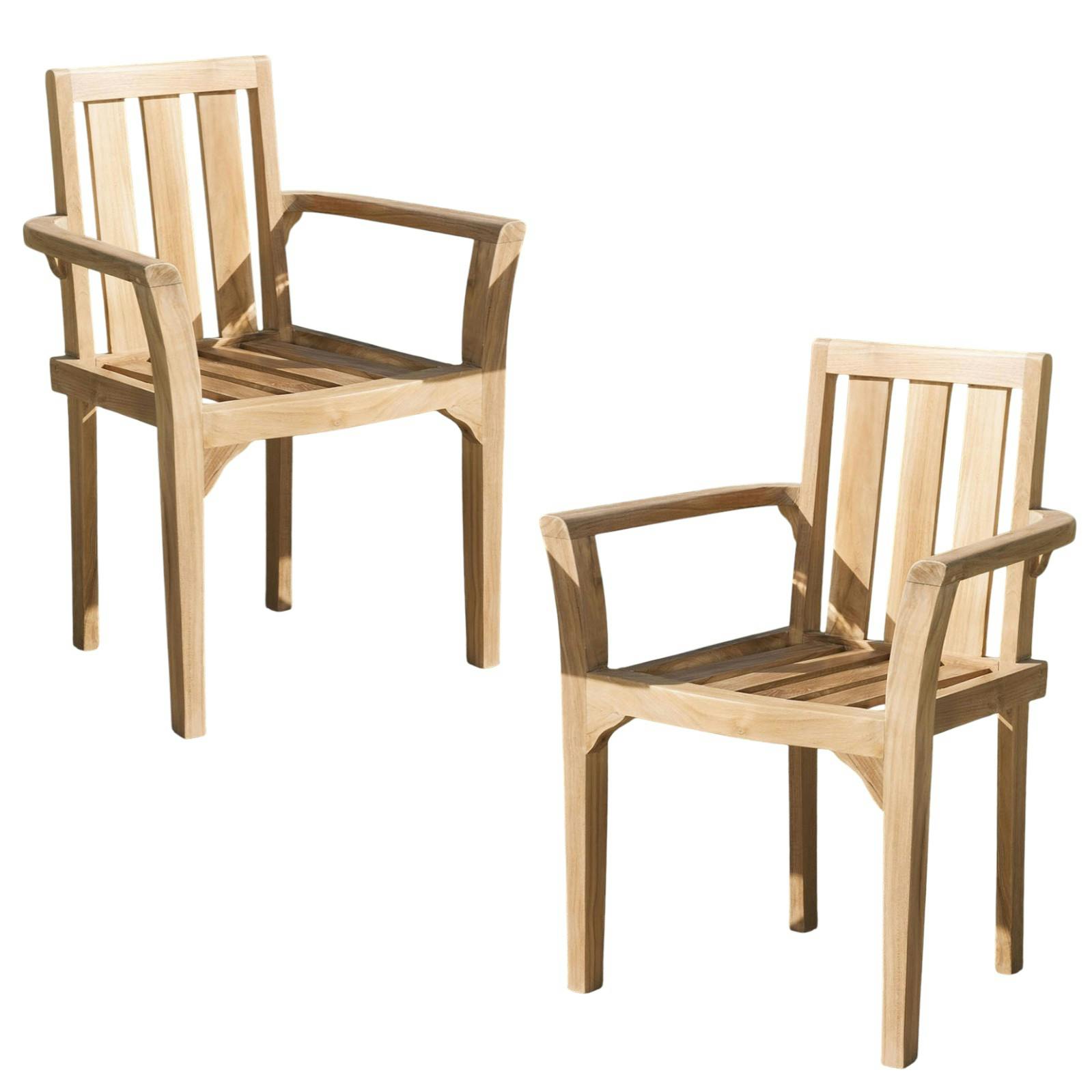 Lot de 2 fauteuils chaises de jardin en bois de teck brut massif empilable SUMMER, PIER IMPORT
