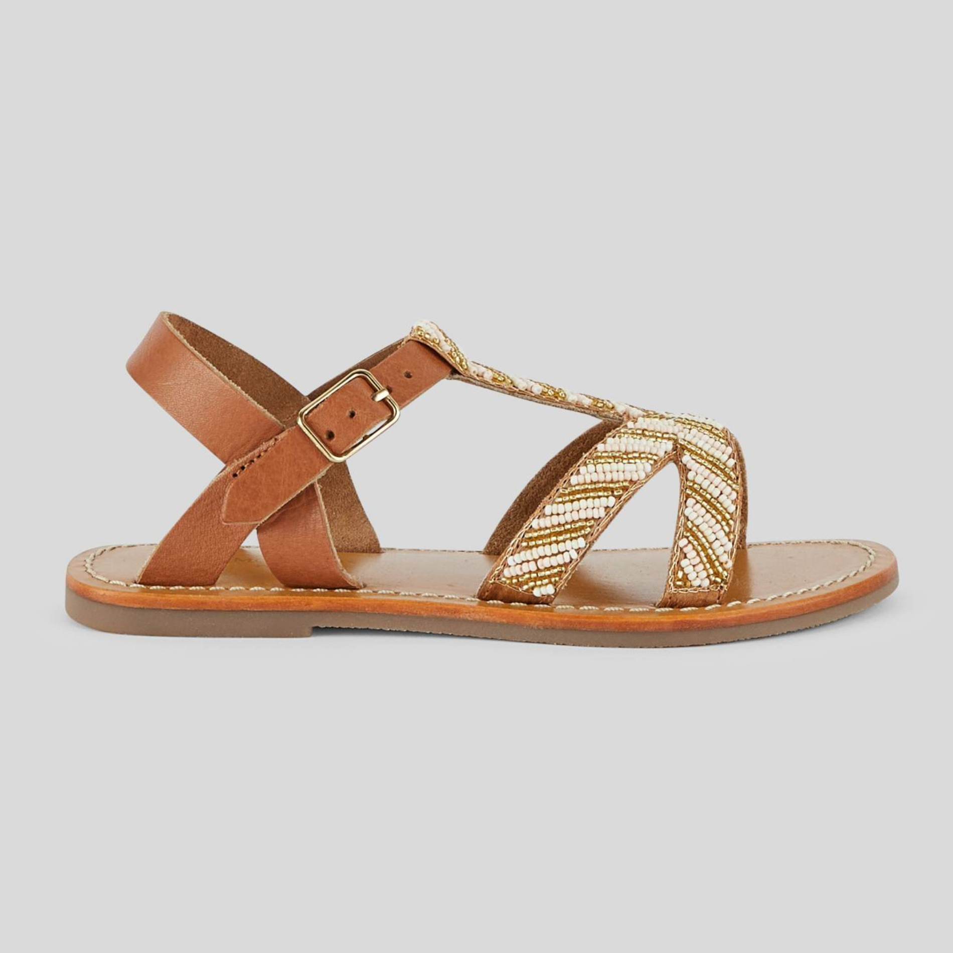 Sandales perlées à brides en cuir, MONOPRIX