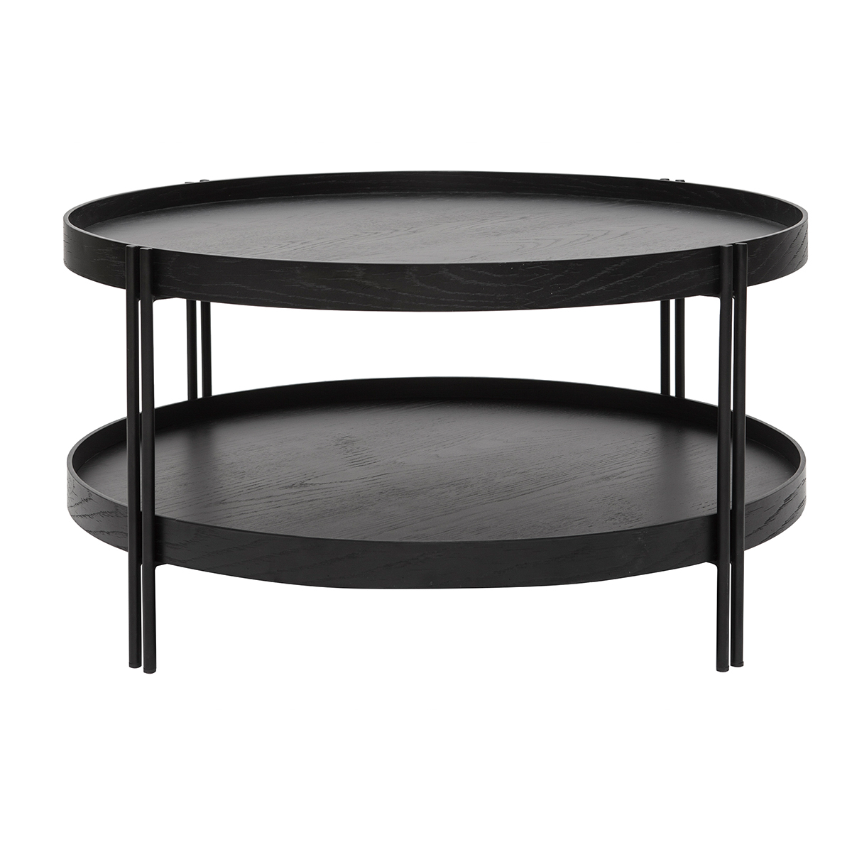 Table basse ronde design bois noir et métal noir D80 cm TWICE, MILIBOO