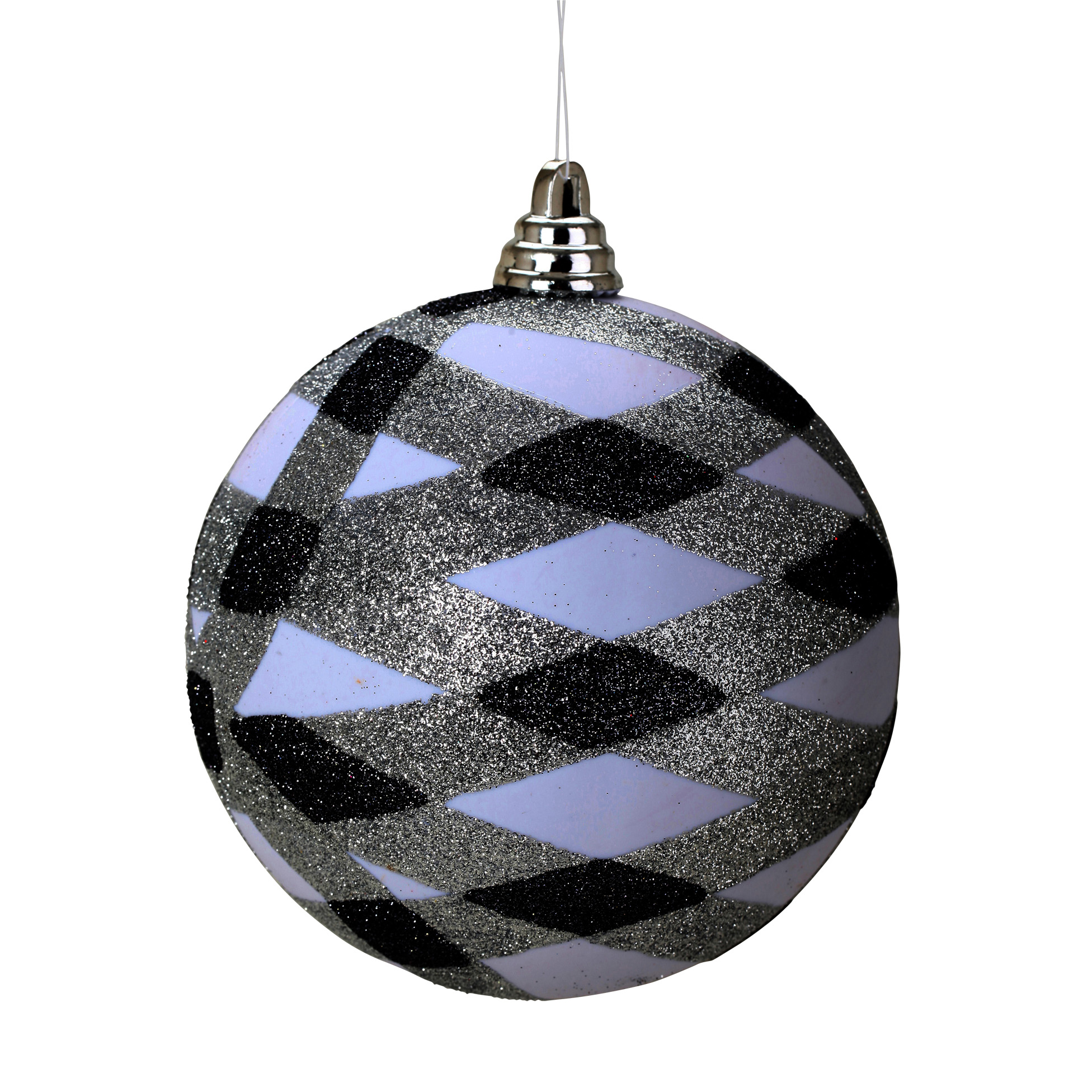 Boule de décoration de sapion de Noël pailletée Blanc argenté et noir, EDEN