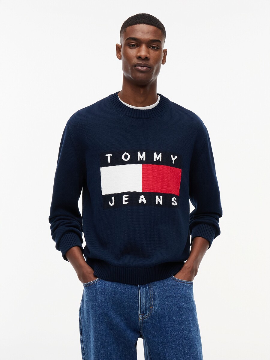 Pull col rond logo, TOMMY JEANS