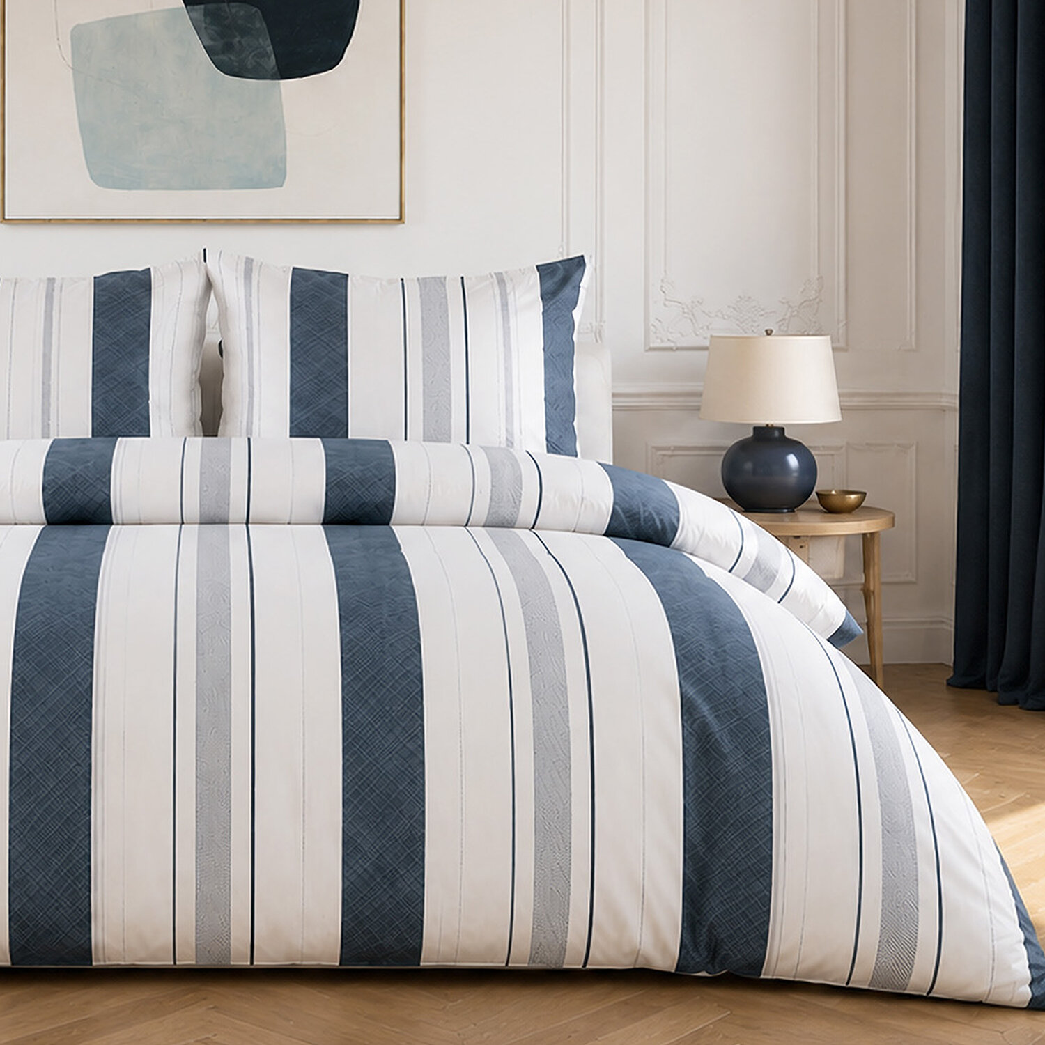 Parure de lit en percale de coton rayures larges fines, SIROUND, ATELIER DU COTON