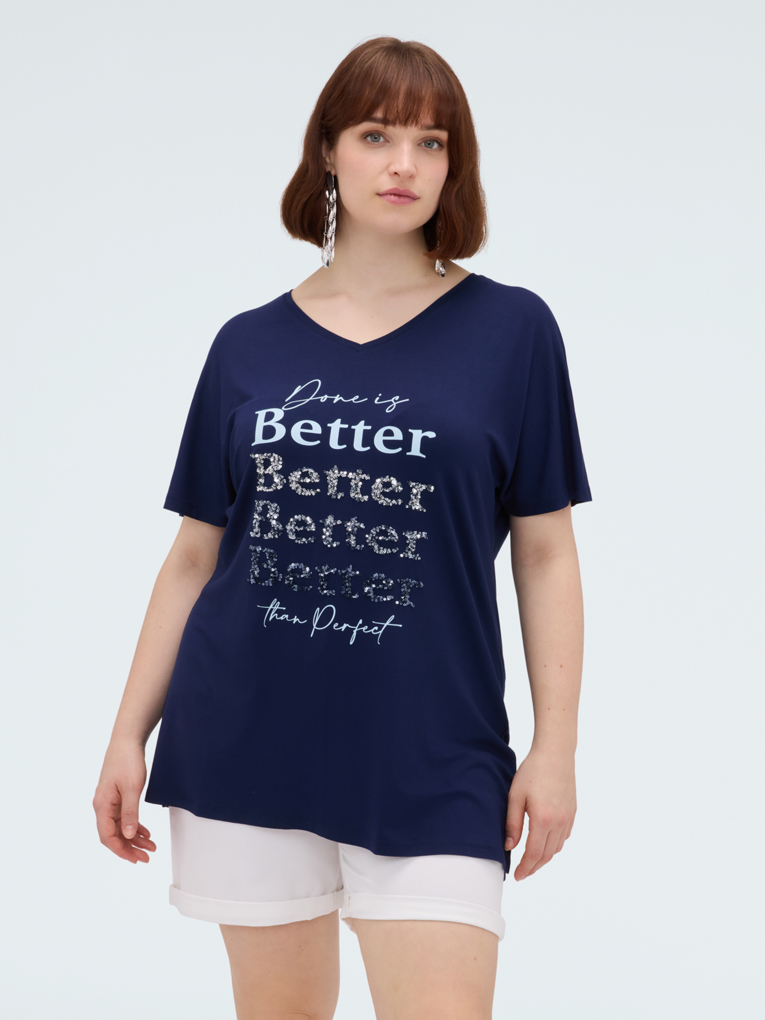 T-shirt avec inscription et paillettes, FIORELLA RUBINO