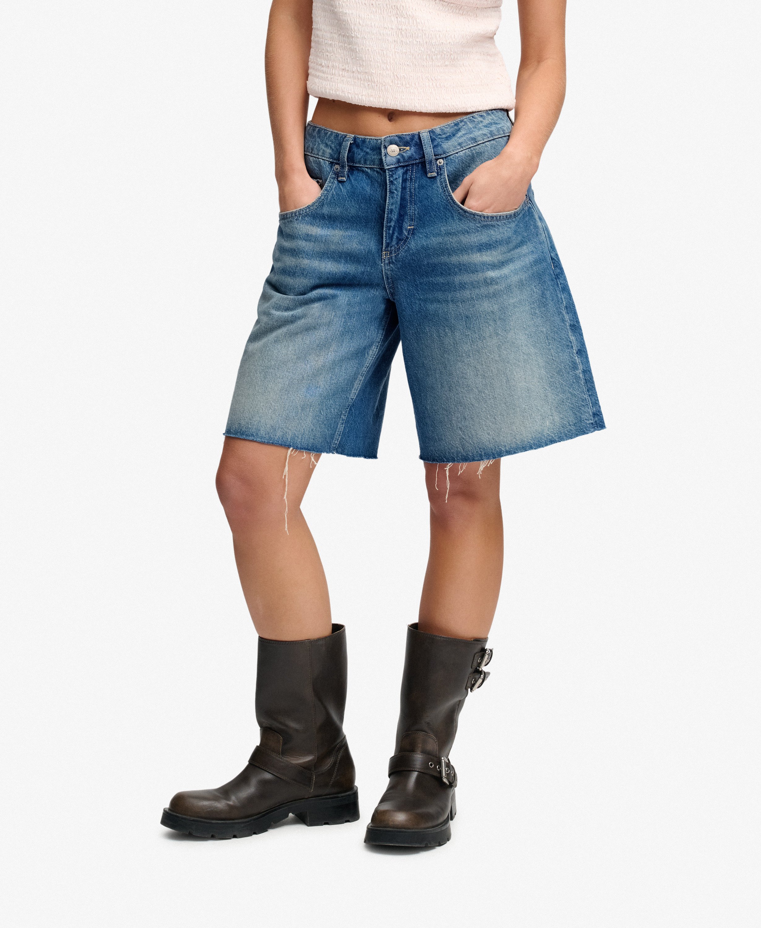 Jorts en jean coupe large mi-haute, SUPERDRY