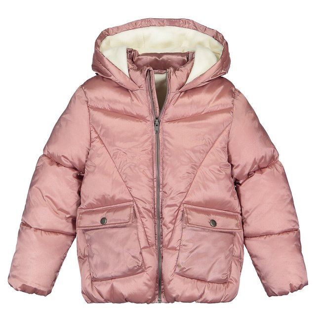 Hooded Padded Jacket with Micro Fleece Lining, 3-12 Years, pink, LA REDOUTE COLLECTIONS