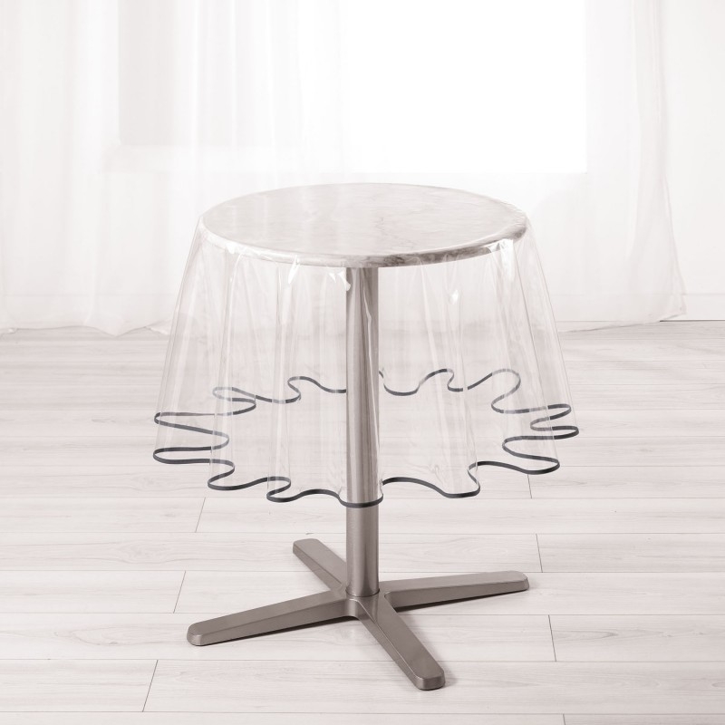 Nappe ronde transparente ourlet coloré, DOUCEUR D'INTÉRIEUR