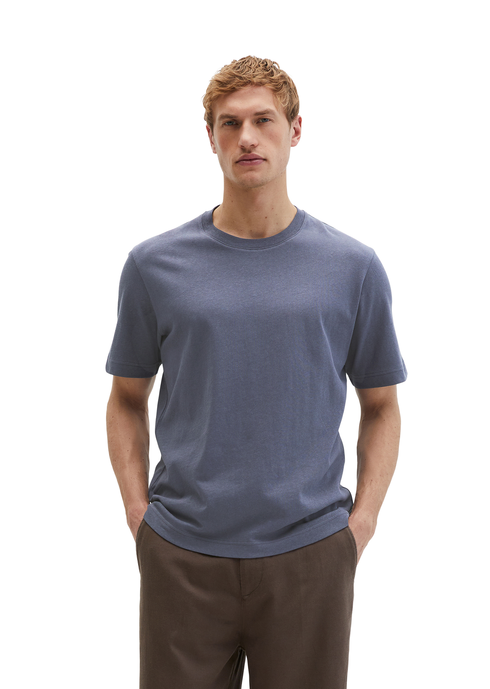 T-shirt regular en coton et lin mélangés, MARC O'POLO