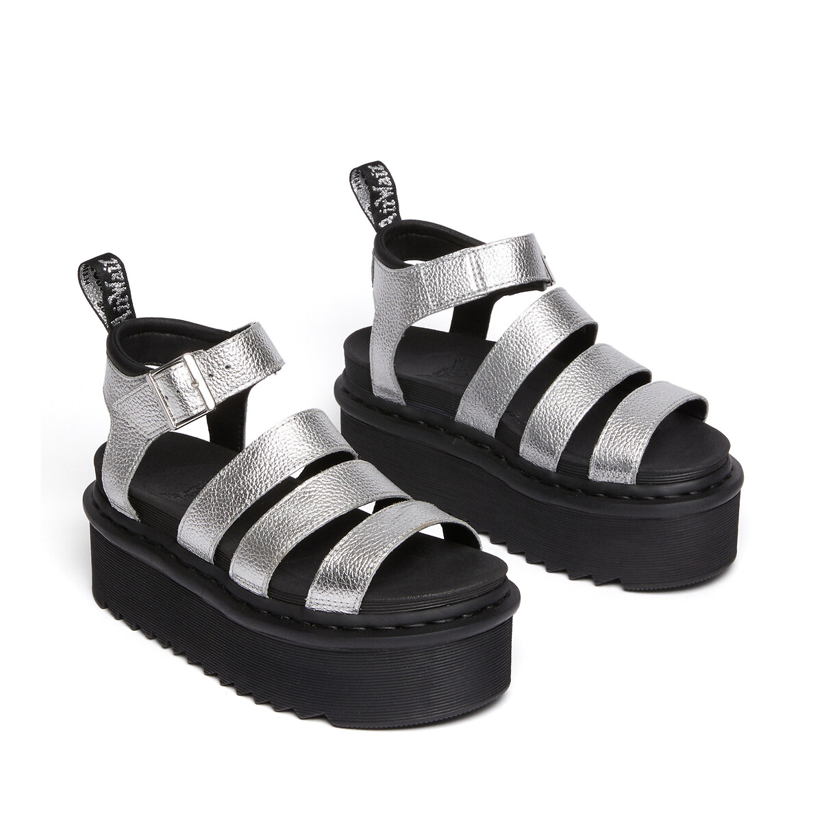 Dr martens blaire strappy flat sandals in silver on sale