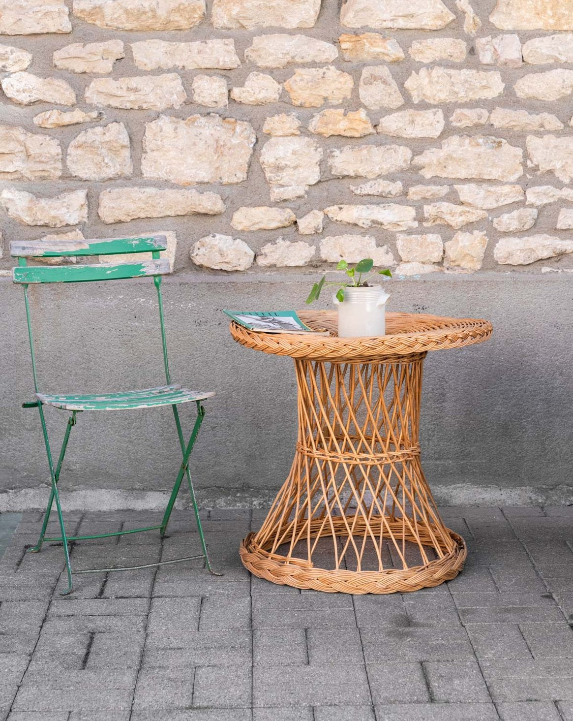 Table d'appoint ronde en rotin Francine N°1545 - Bon état, DEBONGOUT