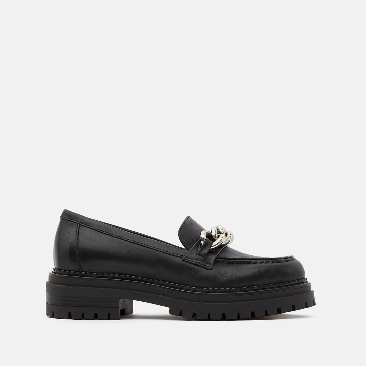 Pilla leather chunky notched sole loafers, black, Maison Minelli | La ...