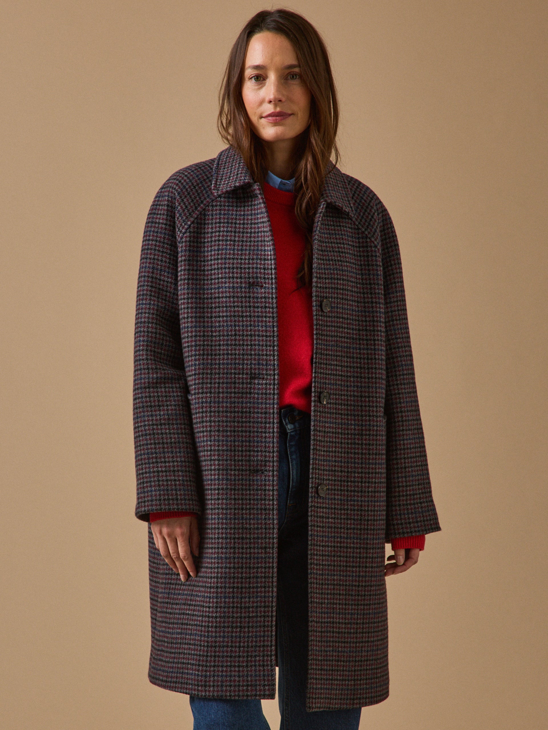 Manteau mi-long lainage pied-de-poule, CYRILLUS
