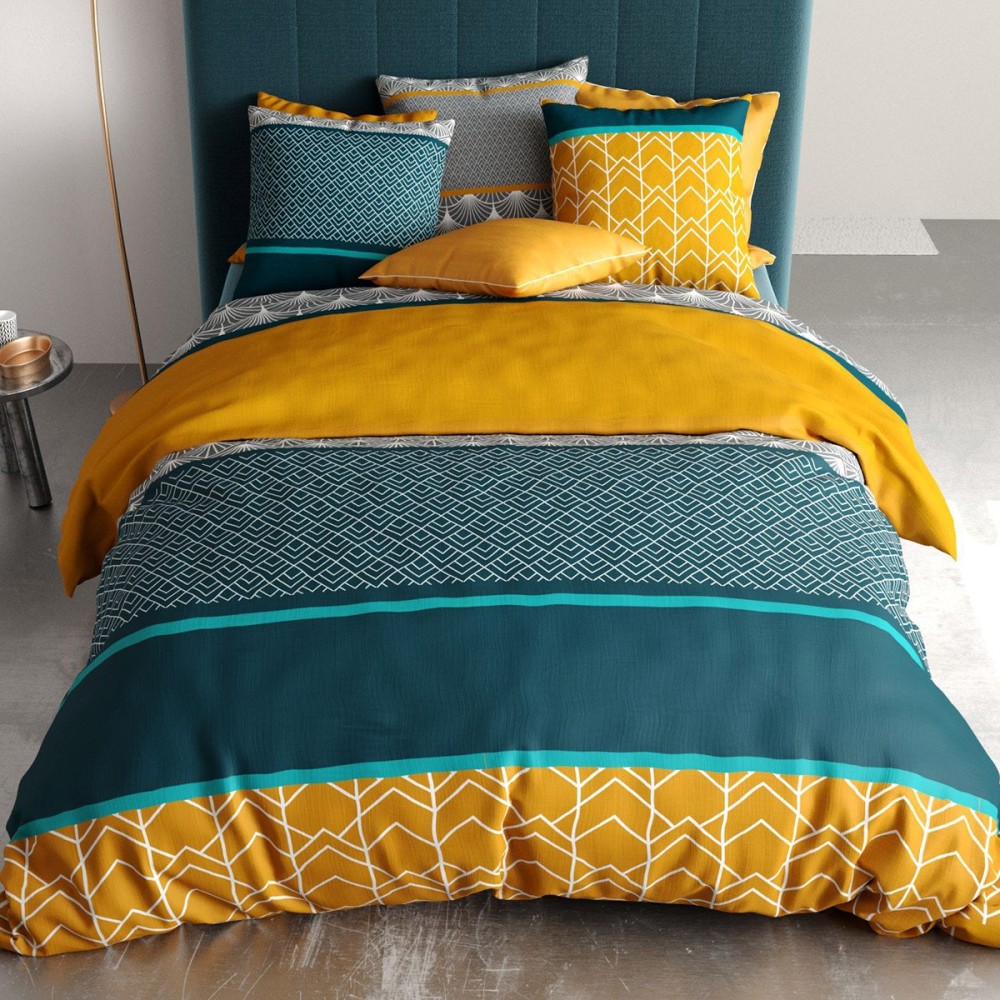 Housse de couette 240x220 Lupin + 2 taies coton 57 fils, DECORATIE