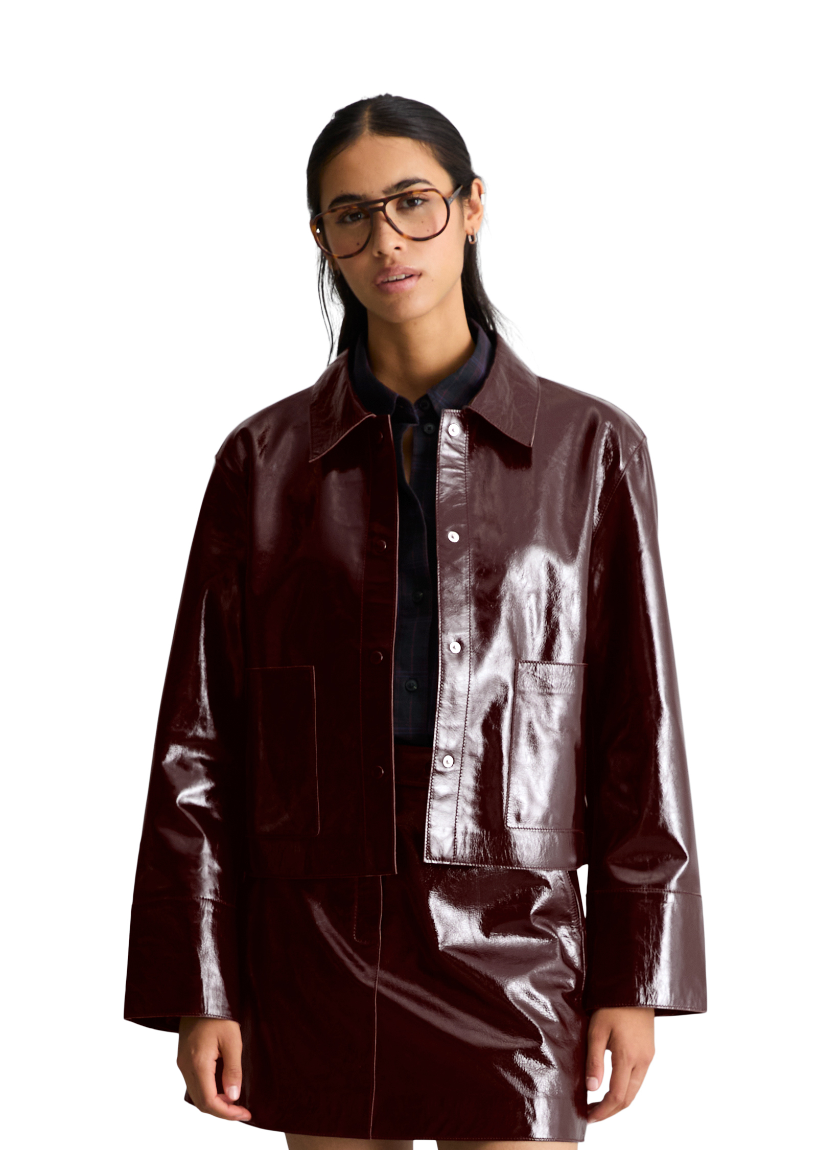 Veste en cuir brillant, coupe classique en cuir d'agneau de luxe, MARC O’POLO DENIM