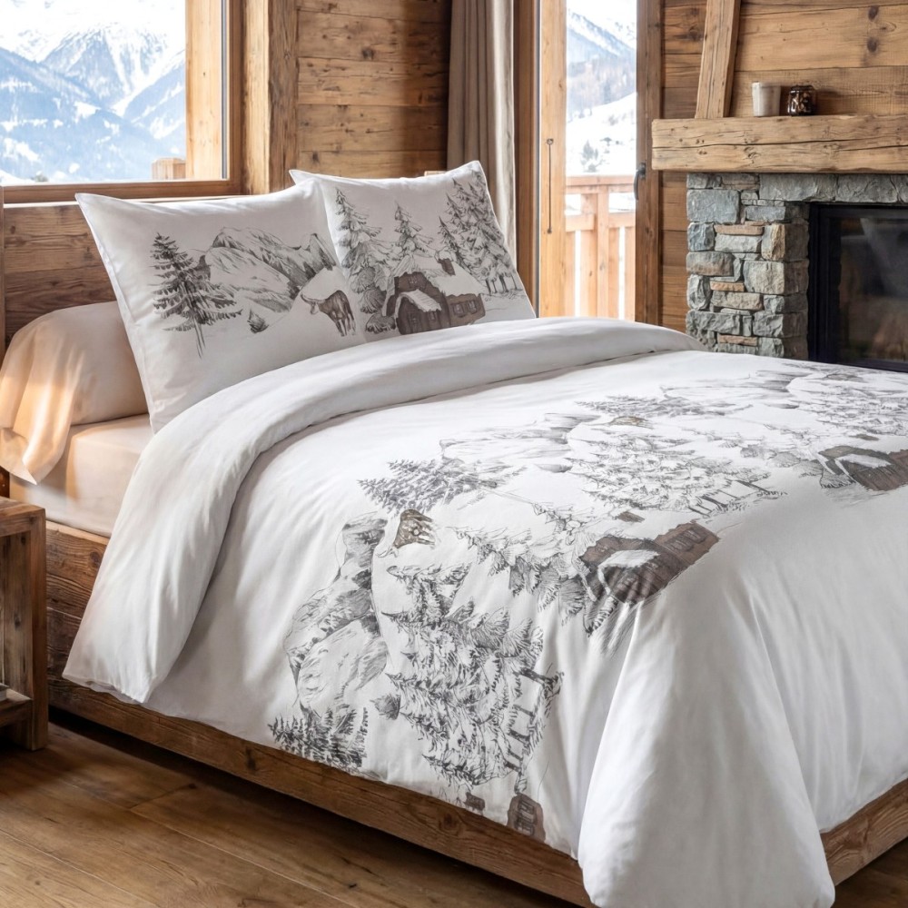 Housse de couette 100% coton 57fils finition rabat + 2 taies d’oreiller, DECORATIE