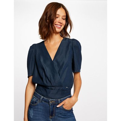 Wrapover Neck Blouse with Short Puff Sleeves MORGAN