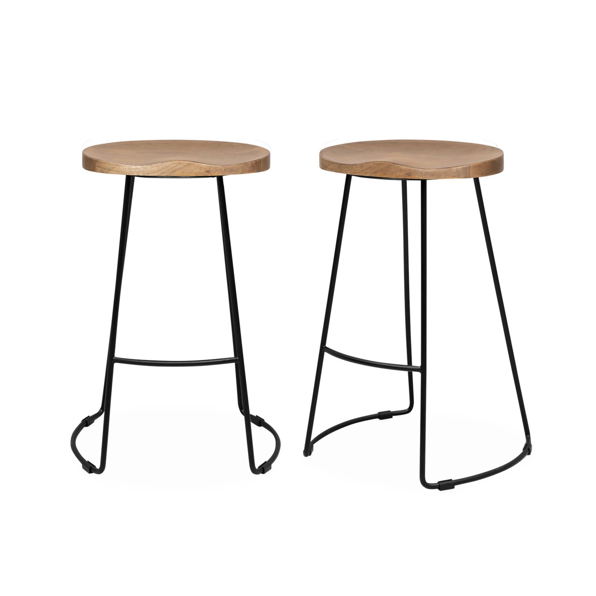 Tabouret de bars bois de manguier et acier, 65cm, repose pieds (lot de 2) JAYA, SWEEEK