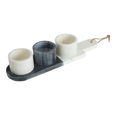 3-Piece Condiment Paddle Board Set in White/Grey Marble SO'HOME