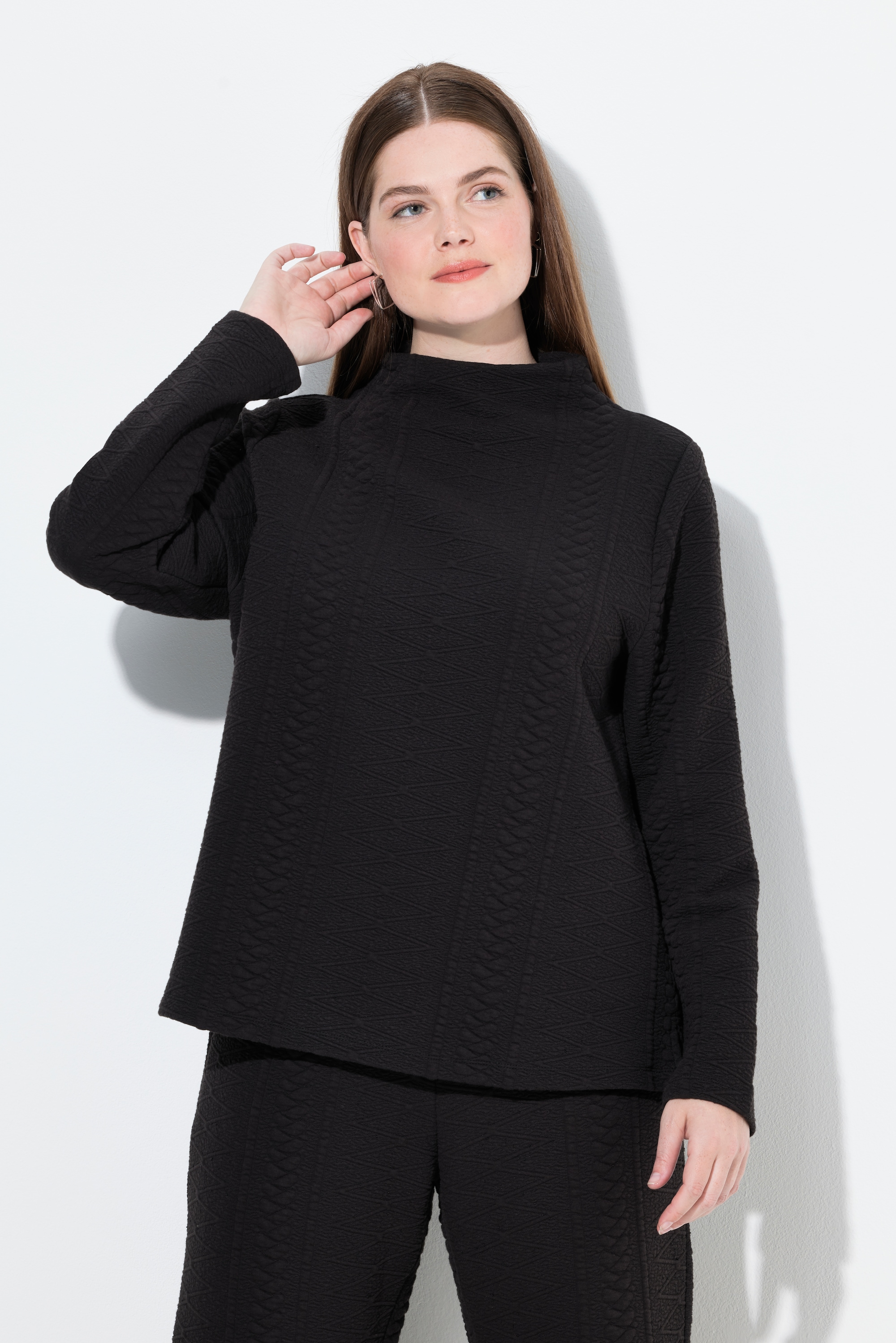 Sweat-shirt jacquard à col montant, ULLA POPKEN