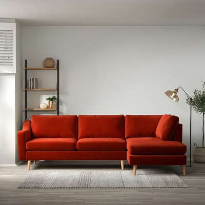 Rosa Curve Velvet Chaise - Right Facing with Light Wood Legs SO'HOME
