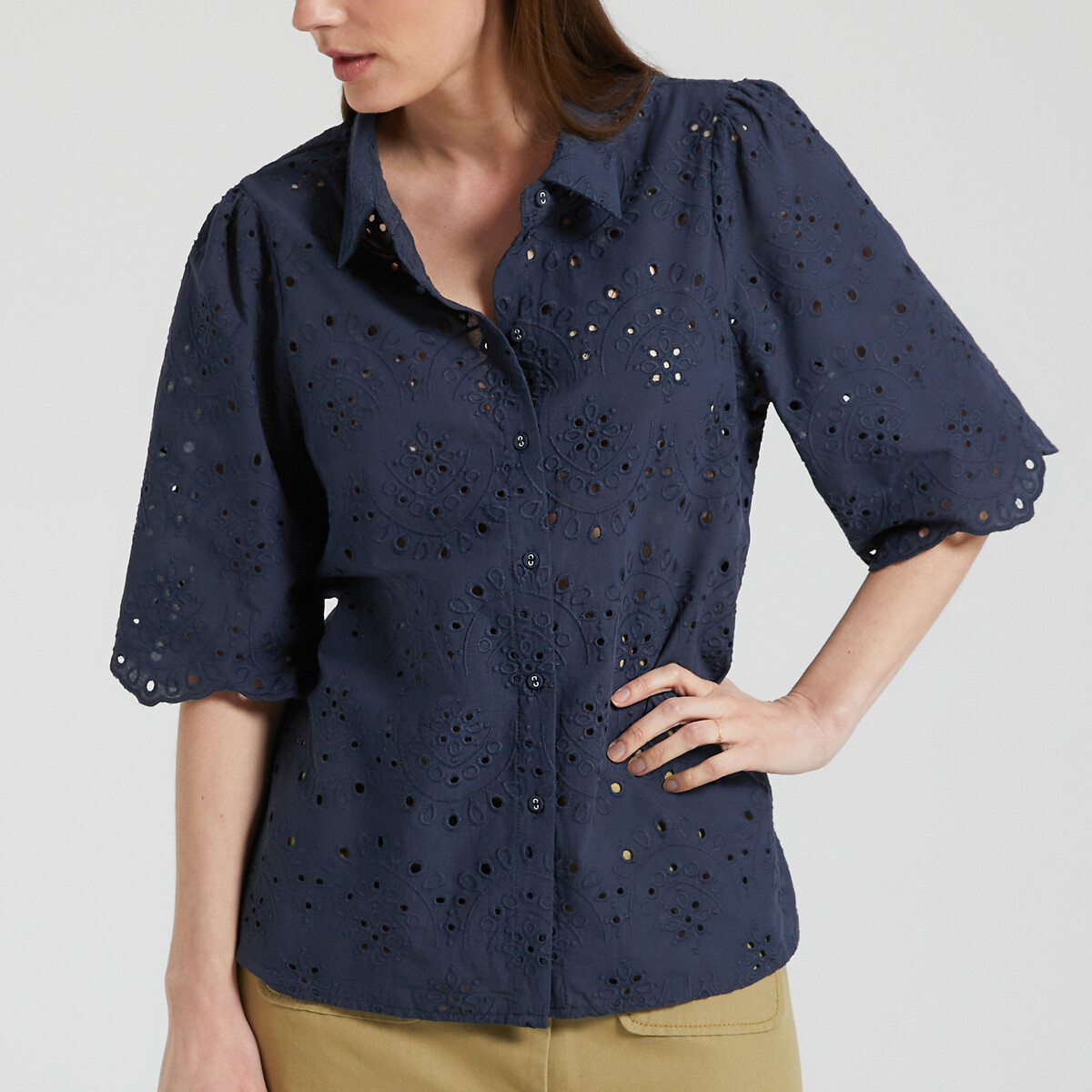 Chemisier manches larges, broderies anglaises, VERO MODA