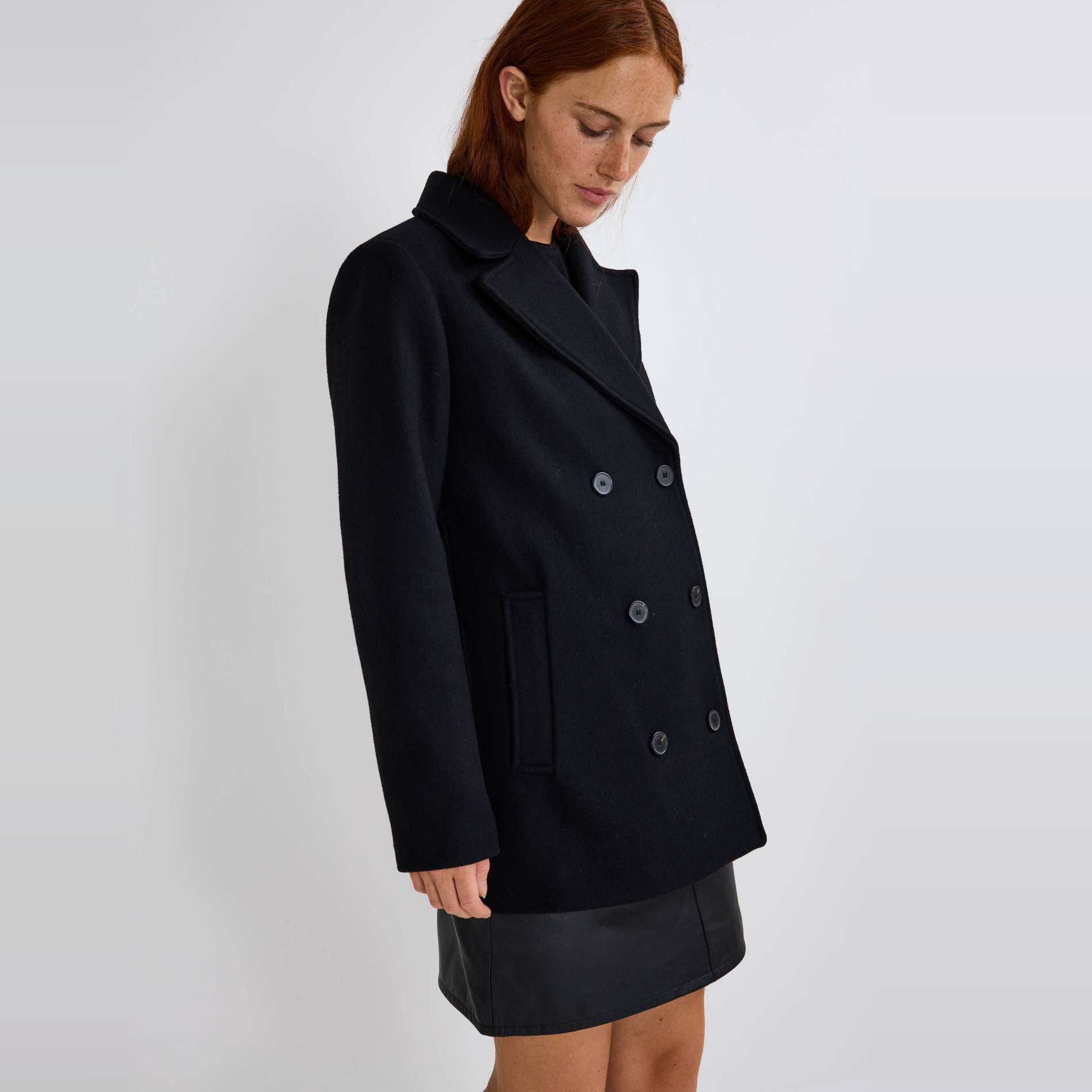 Caban court double boutonnage contenant de la laine, MONOPRIX