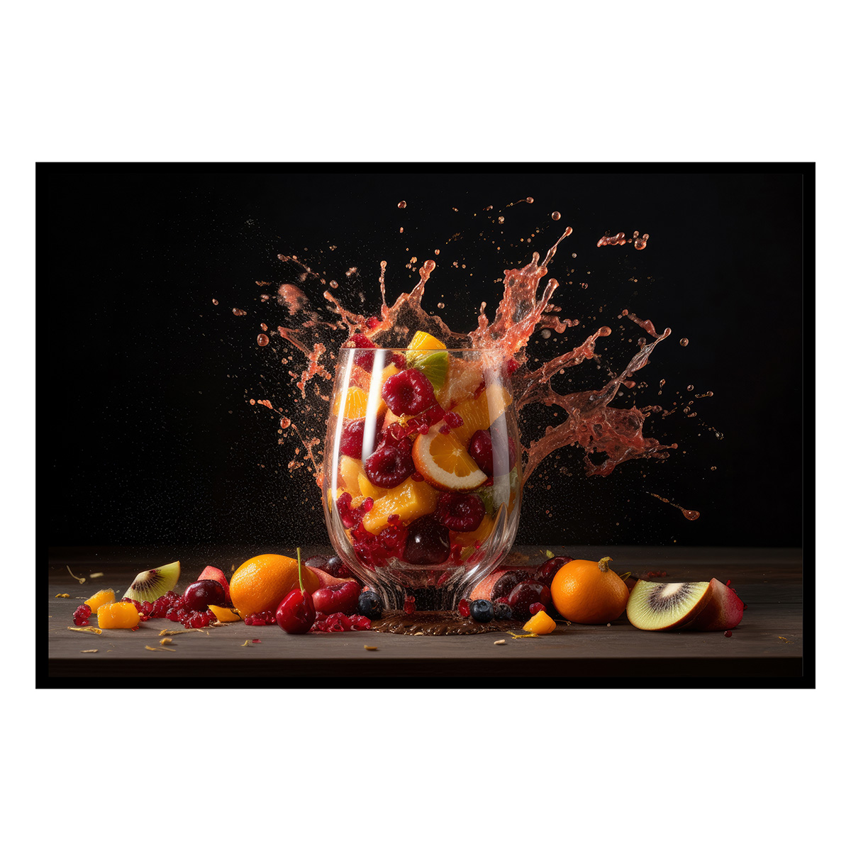 Affiche encadrée verre fruits exotiques fond noir, HEXOA