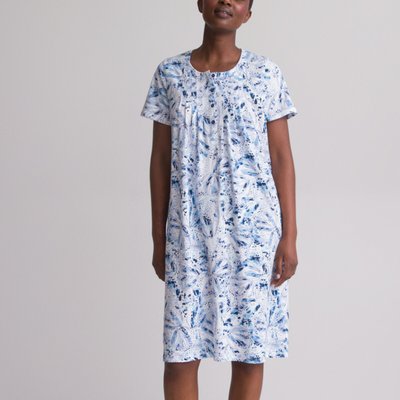 Abstract Print Cotton Nightdress with Short Sleeves ANNE WEYBURN
