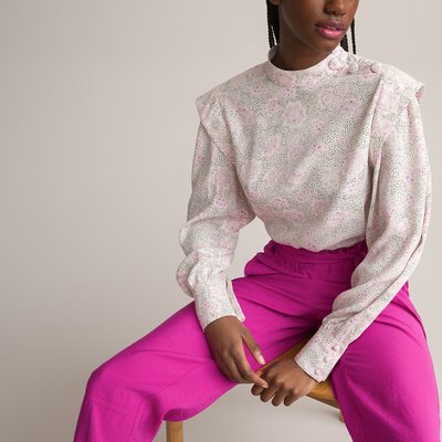 High Neck Blouse with Long Puff Sleeves LA REDOUTE COLLECTIONS