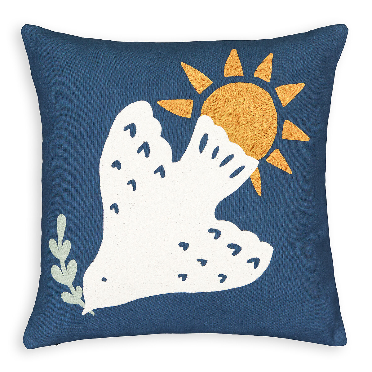 Azur Embroidered Dove 100% Cotton Square Cushion Cover