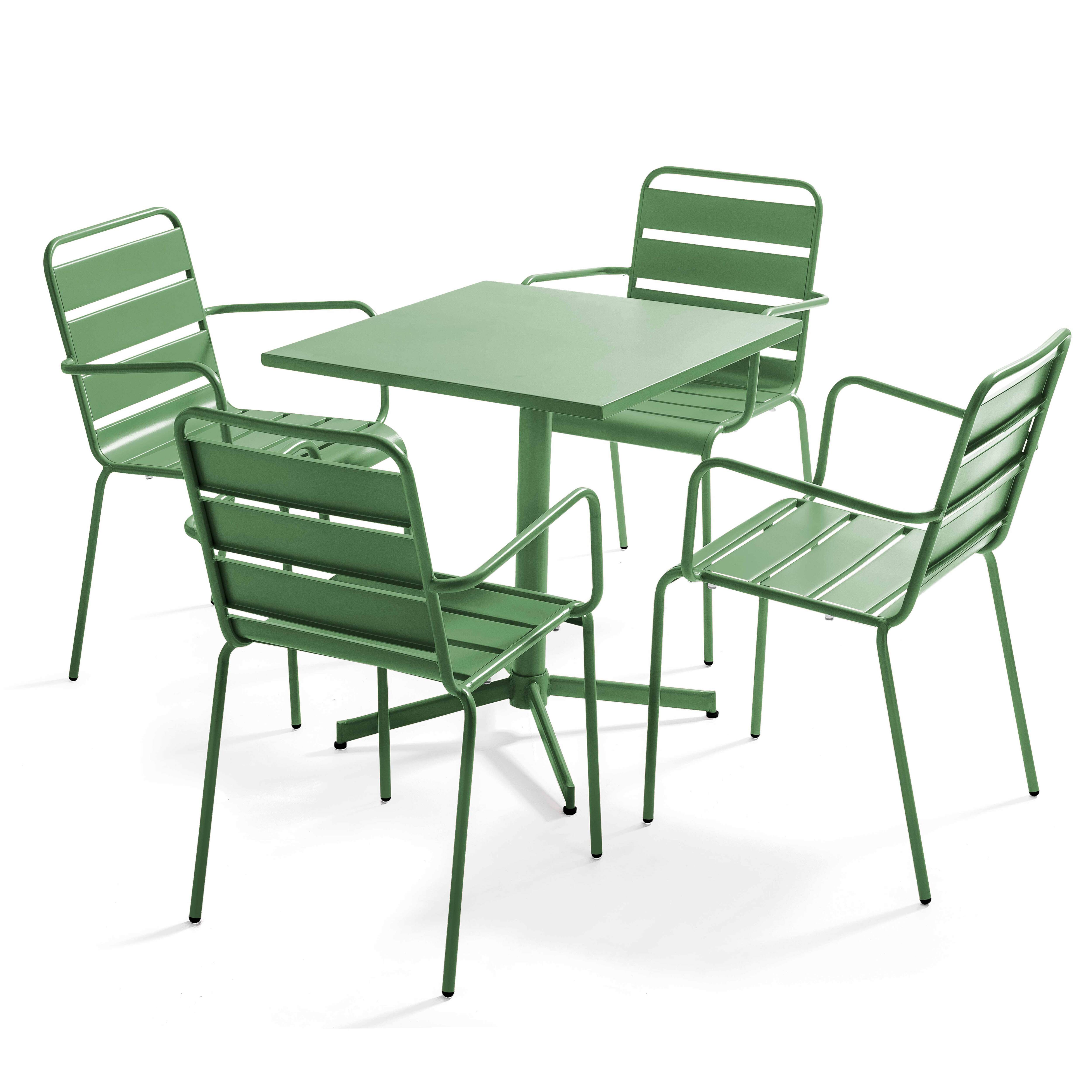 Salon de jardin table bistrot et 4 fauteuils en métal, PALAVAS, OVIALA