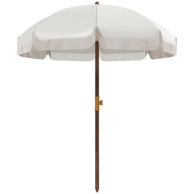 Parasol droit de plage jardin style bohème à franges UV40+ crème OUTSUNNY