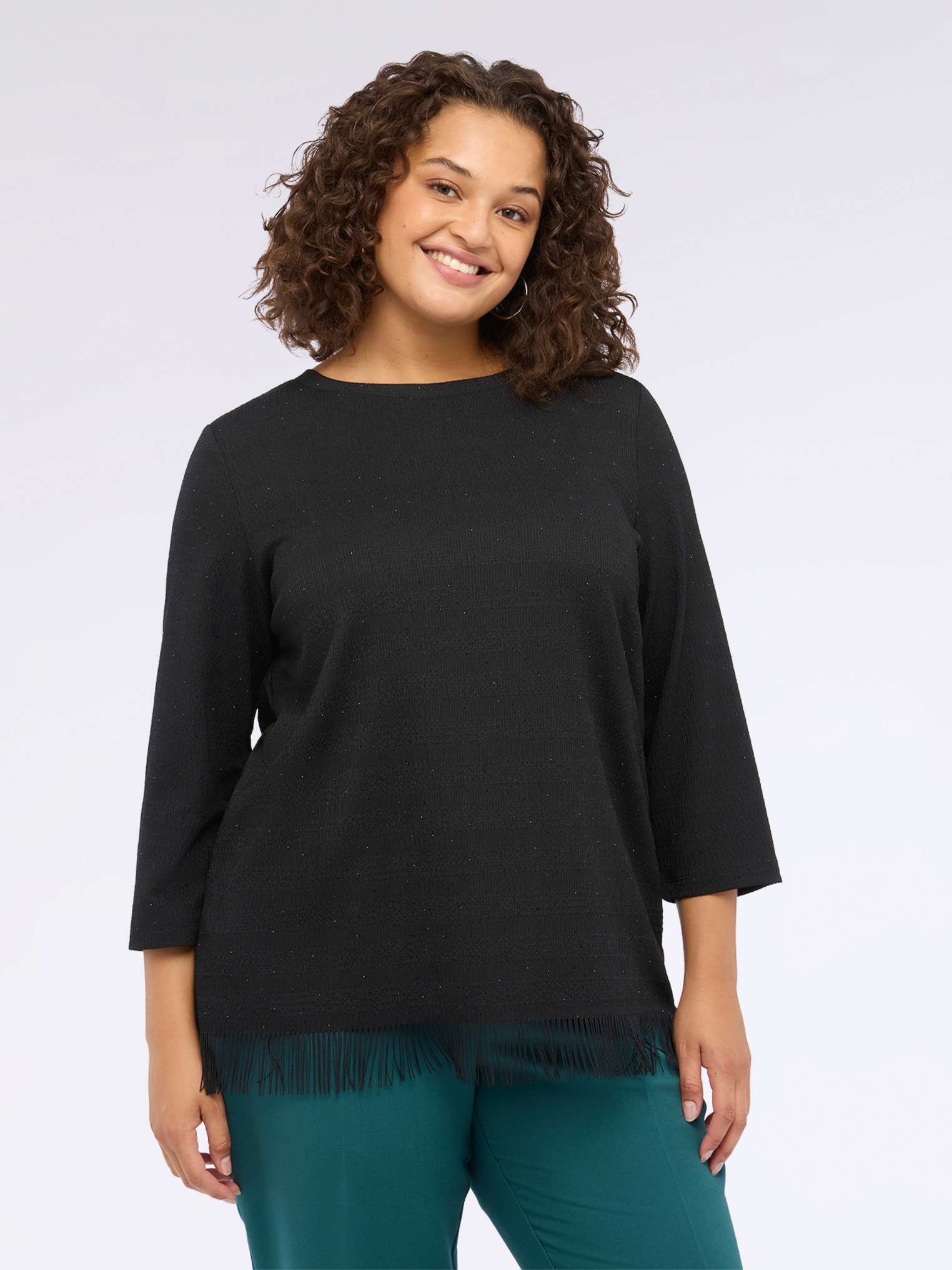 T-shirt en jersey avec strass et franges, FIORELLA RUBINO