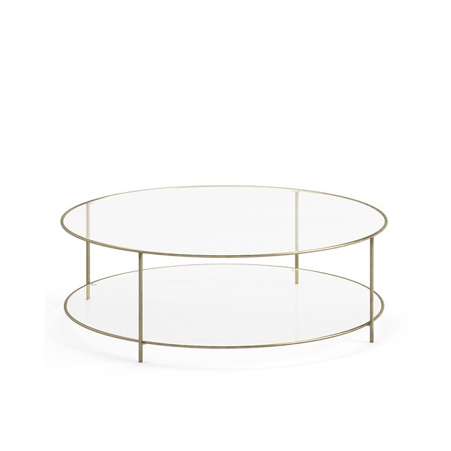 Sybil Tempered Glass Round Coffee Table, aged brass, AM.PM