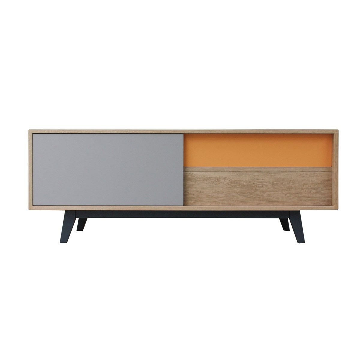 buffet tv chene massif et laque, 3 coulissants, made in france