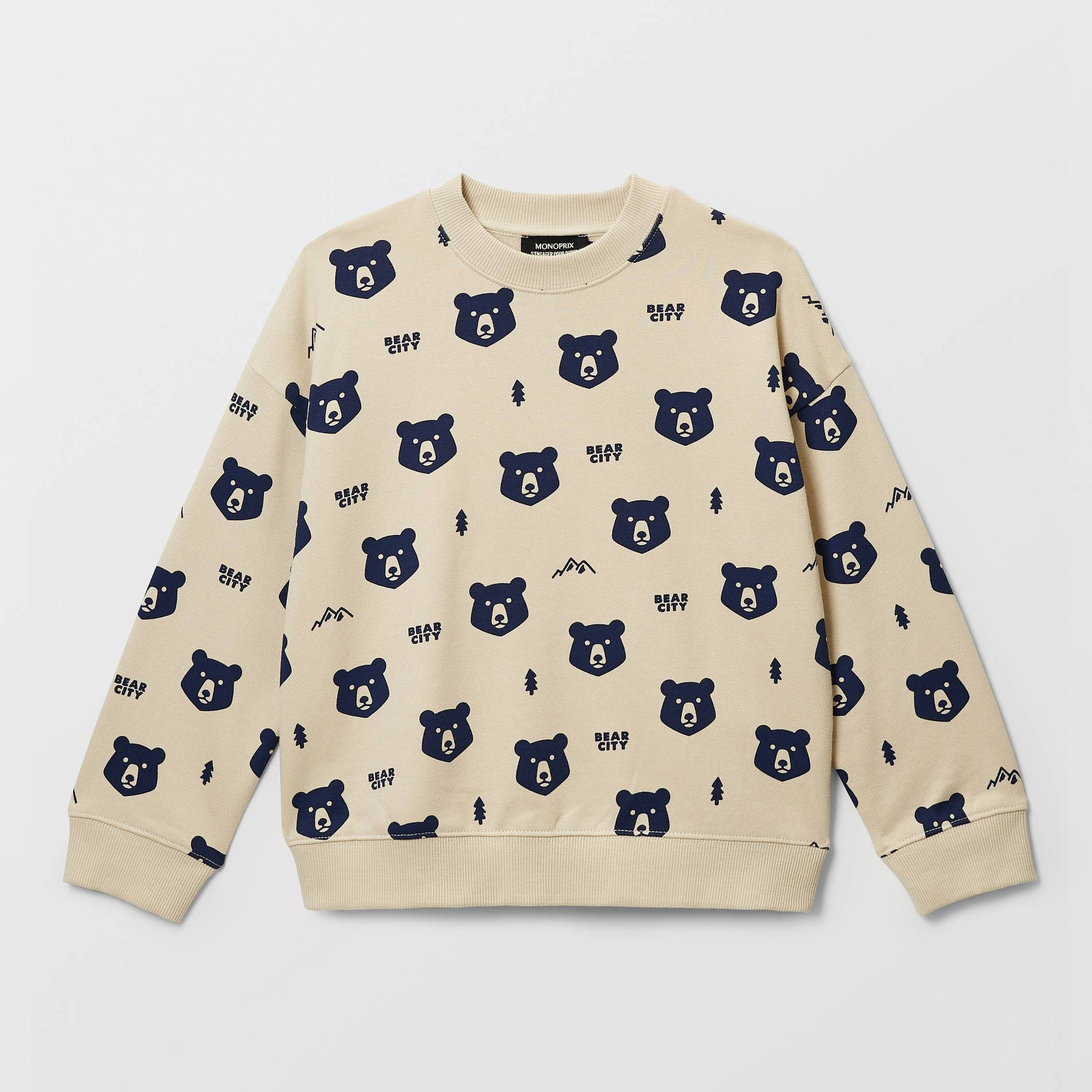 Sweat col rond imprimé en coton BIO GOTS, MONOPRIX