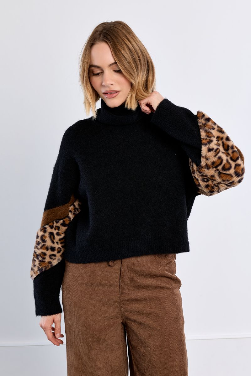 Pull bi-matière, léopard, LILI SIDONIO